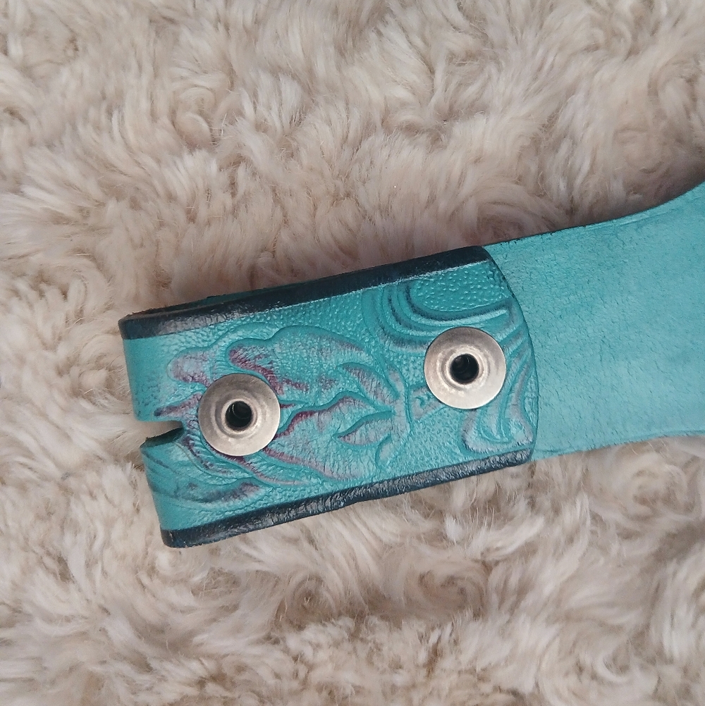 💎 VACCARI Women's Turquoise Tooled Leather Belt NO BUCKLE - Picture 7 of 11